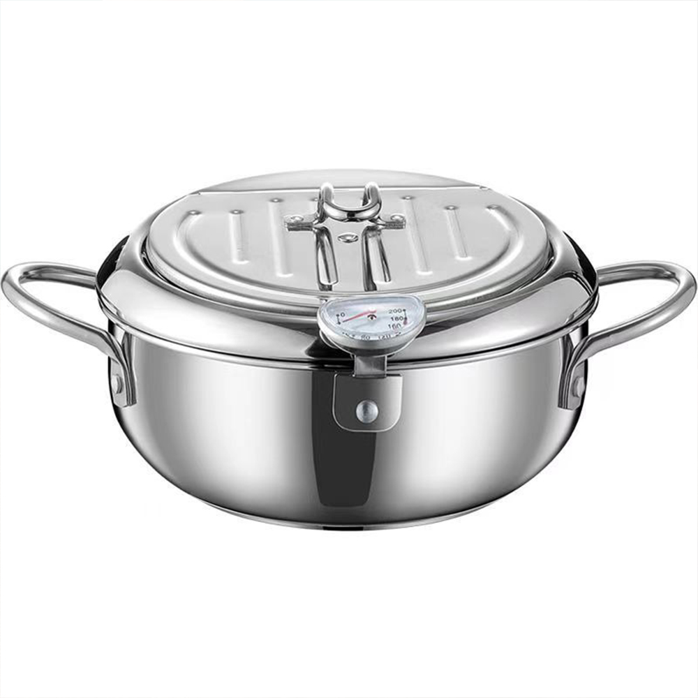 3.4L Japanese style 304 stainless steel deep fryer with thermometer, oil filter, oil-saving deep fryer, mini deep fryer