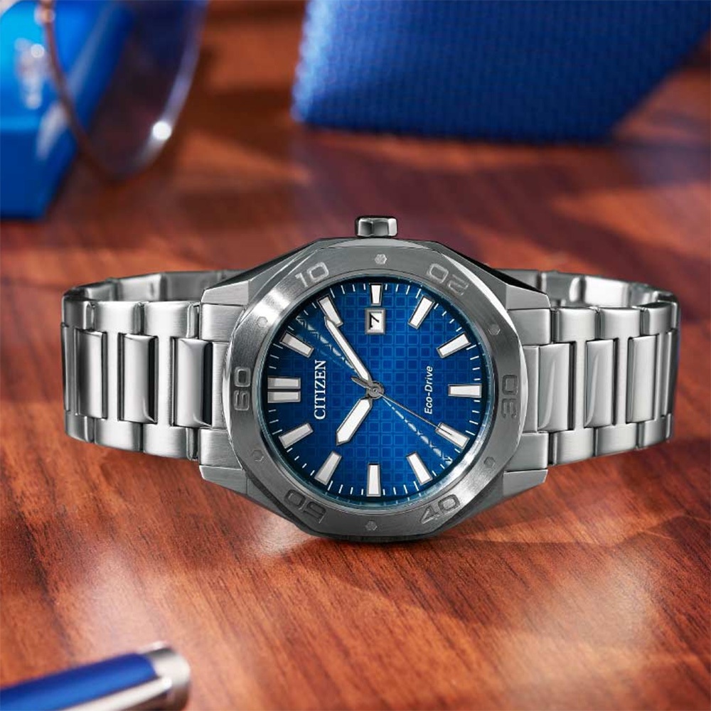 CITIZEN 星辰 光動能八角形格紋面手錶 BM7630-80L, , large