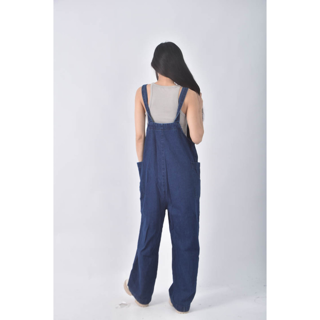 (4XL（含）以上) urban research doors高腰吊帶丹寧牛仔寬版藍色長褲二手衣, , large