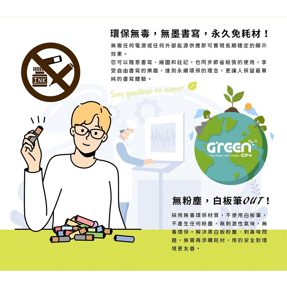 【Green Board】30吋磁性手寫板 極淨無塵白板 局部清除電紙板 教學授課白板 店家廣告看板, , large