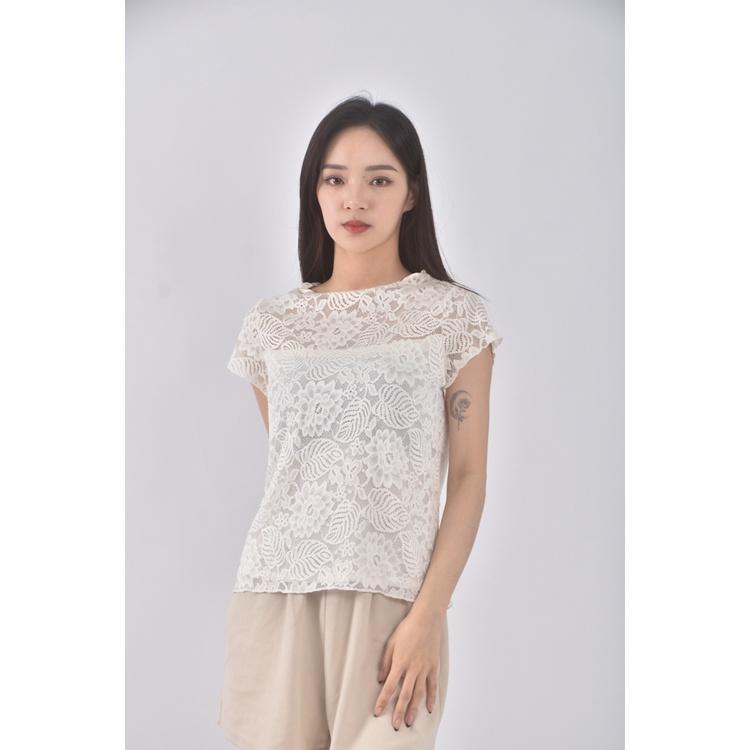 (M) leidisha蕾絲白色短袖上衣二手衣, , large