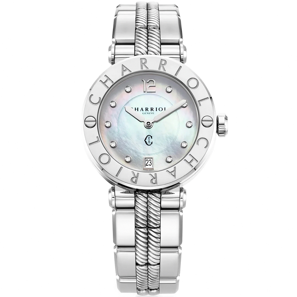 CHARRIOL 夏利豪 St-Tropez系列 珍珠貝面鑽石腕錶-36mm CR36S.920.001, , large