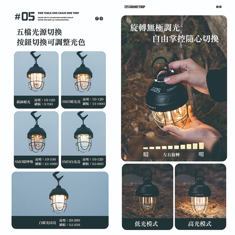 【ShineTrip 山趣】 ST-05 復古堅果燈【逐暮黑】 白光 黃光 LED燈 吊掛燈 無極調光, , large