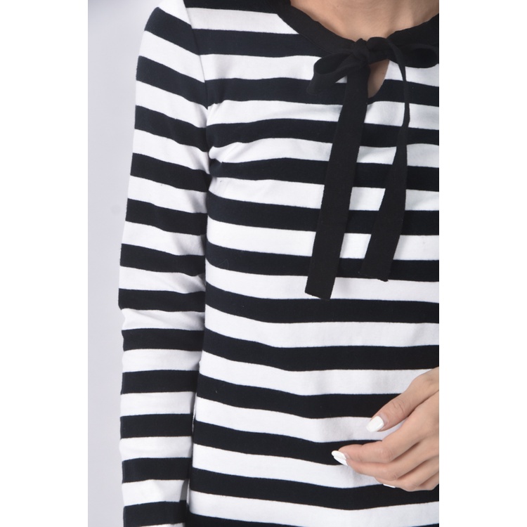 (S) easy zone質感棉質條紋黑色長袖上衣二手衣, , large