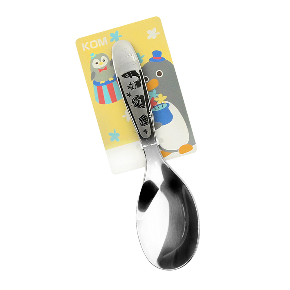 KOM316不鏽鋼兒童平底匙-企鵝&小企鵝-3入, , large