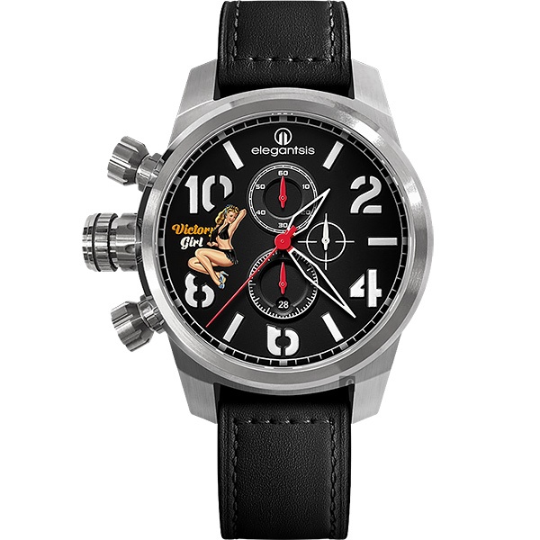 elegantsis JF48QS機頭藝術-女郎計時手錶-黑/48mm ELJF48QS-OB01LC, , large