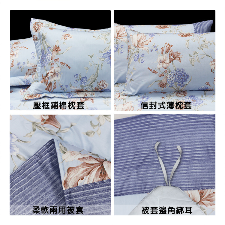 【多利寶寢具】FITNESS 精梳棉雙人加大七件式床罩組-嫚花沁語-藍, , large