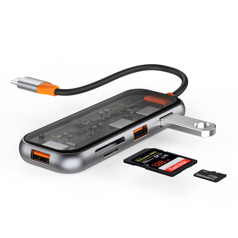 【WiWU】USB-C HUB Transparent 5-in-1 Multi-function Hub, , large