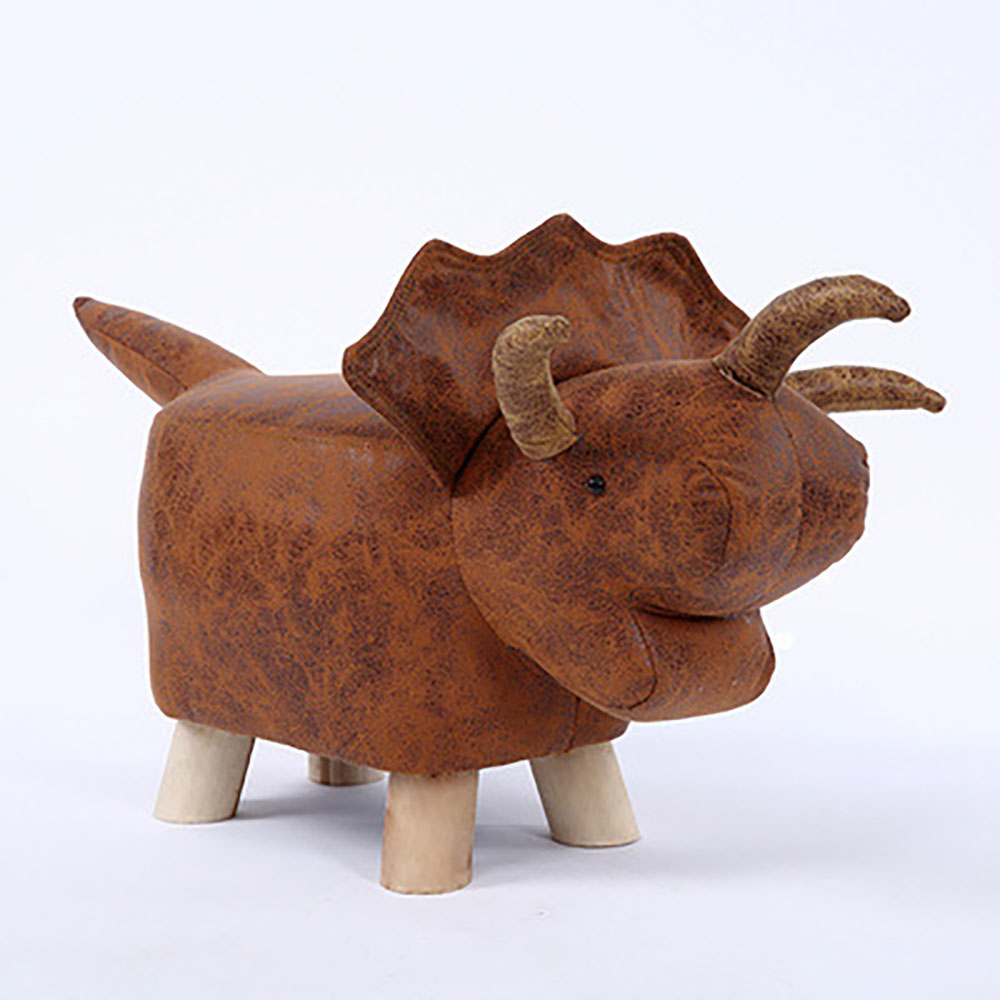 Creative animal-shaped solid wood children's low stool, dinosaur brown, , large