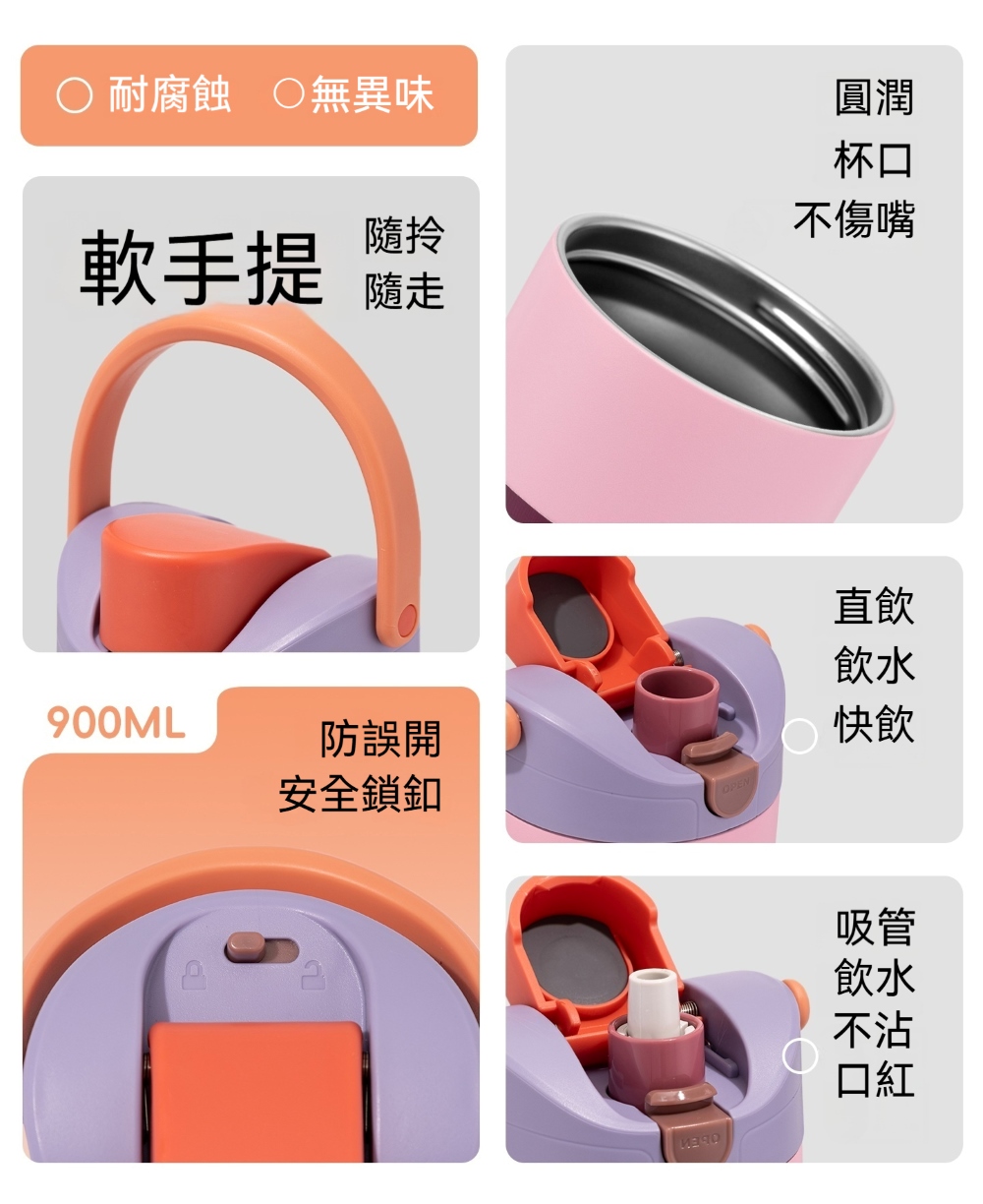 【H&R安室家】SITARAYURI 撞色雙飲304不鏽鋼保溫瓶900ml(H61), , large