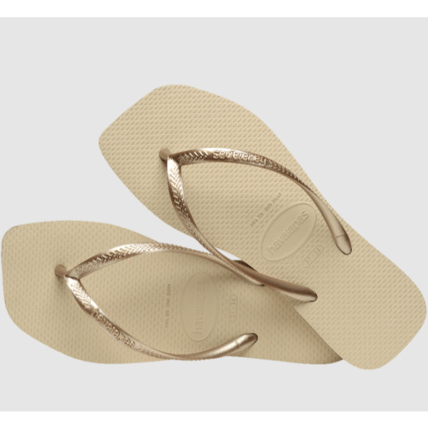 [巴拉娜巴西人字拖專賣店]中壢實體店面 Havaianas哈瓦仕 夾腳拖 SLIM SQUARE 方形 方頭 沙金色 海灘  女款, , large