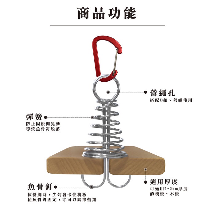 Spring Fishbone Tent Hook + D-Ring, , large