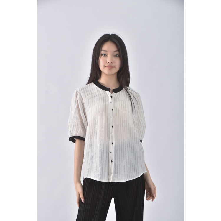 (XL) yansoo條紋白色短袖上衣二手衣, , large