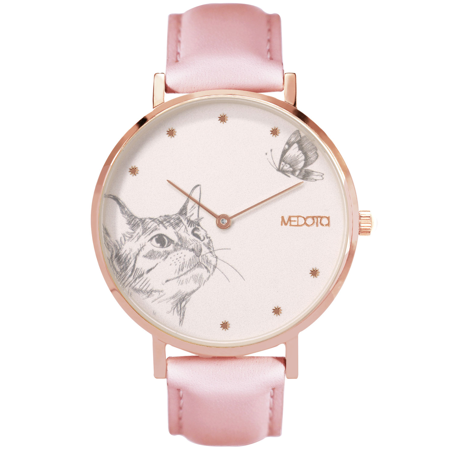 [MEDOTA] Love collection minimalist cat pink leather strap ladies watch-Rose Gold / LO-10502, , large