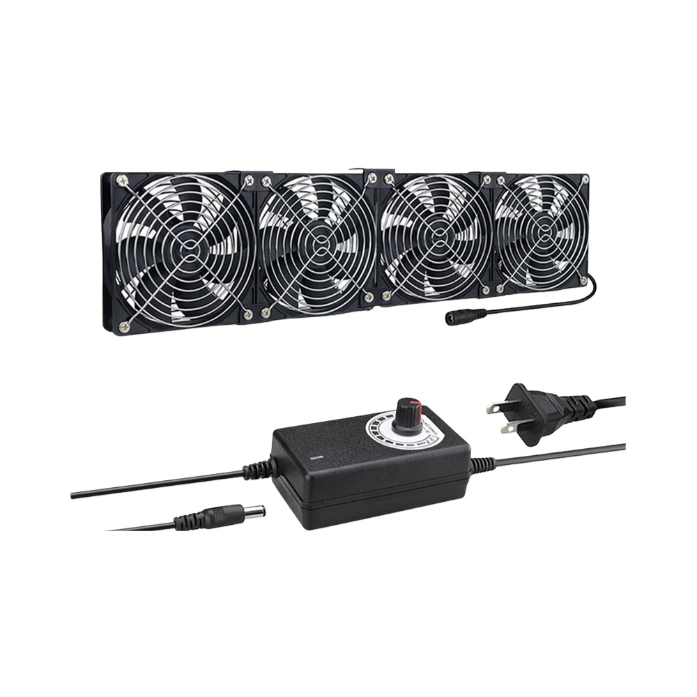 12cm Air Circulation Case Fans - 4 Fans + 8 Metal Mesh Covers + Speed Controller + Accessories + Screws, , large