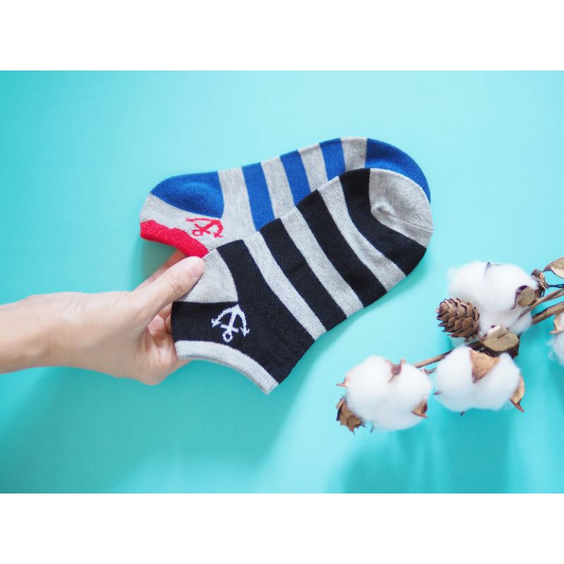 [Kaimei Cotton Industry] 8 pairs set, random and excellent, MIT made in Taiwan, pure cotton boat-shaped children's socks, anchor-shaped style, 17-21cm, , large