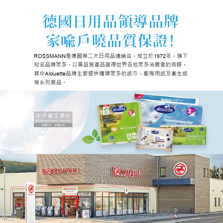 [日日好物]德國Rossmann-Alouette三層加厚印花壓紋吸水吸油乾濕兩用多用途廚房紙巾102片x2捲/袋(拋棄式抹布), , large