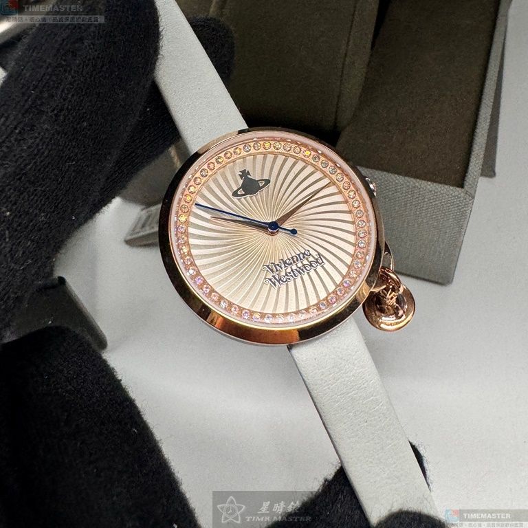 [星晴錶業]Vivienne Westwood手錶,32mm,VW00010銀白色錶面玫瑰金錶殼淺灰白真皮皮革錶帶款, , large