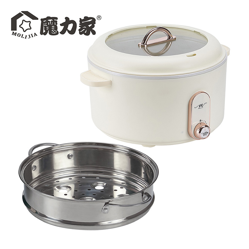 【MOLIJIA】3L-M25 Multifunctional Non-stick Electric Hot Pot + M2209 Stainless Steel Steamer - Rose White, , large