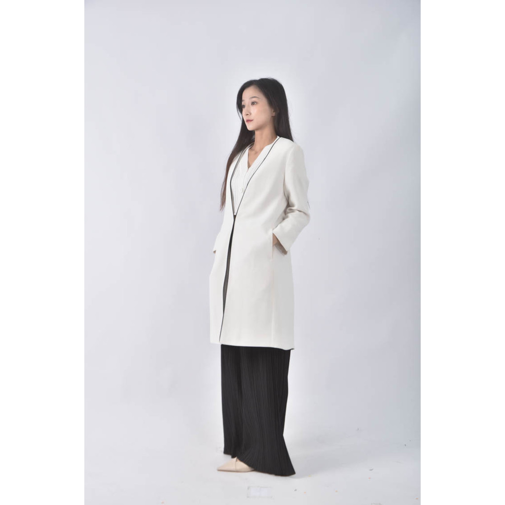 (M) ˋ西裝V領 長版白色外套二手衣, , large