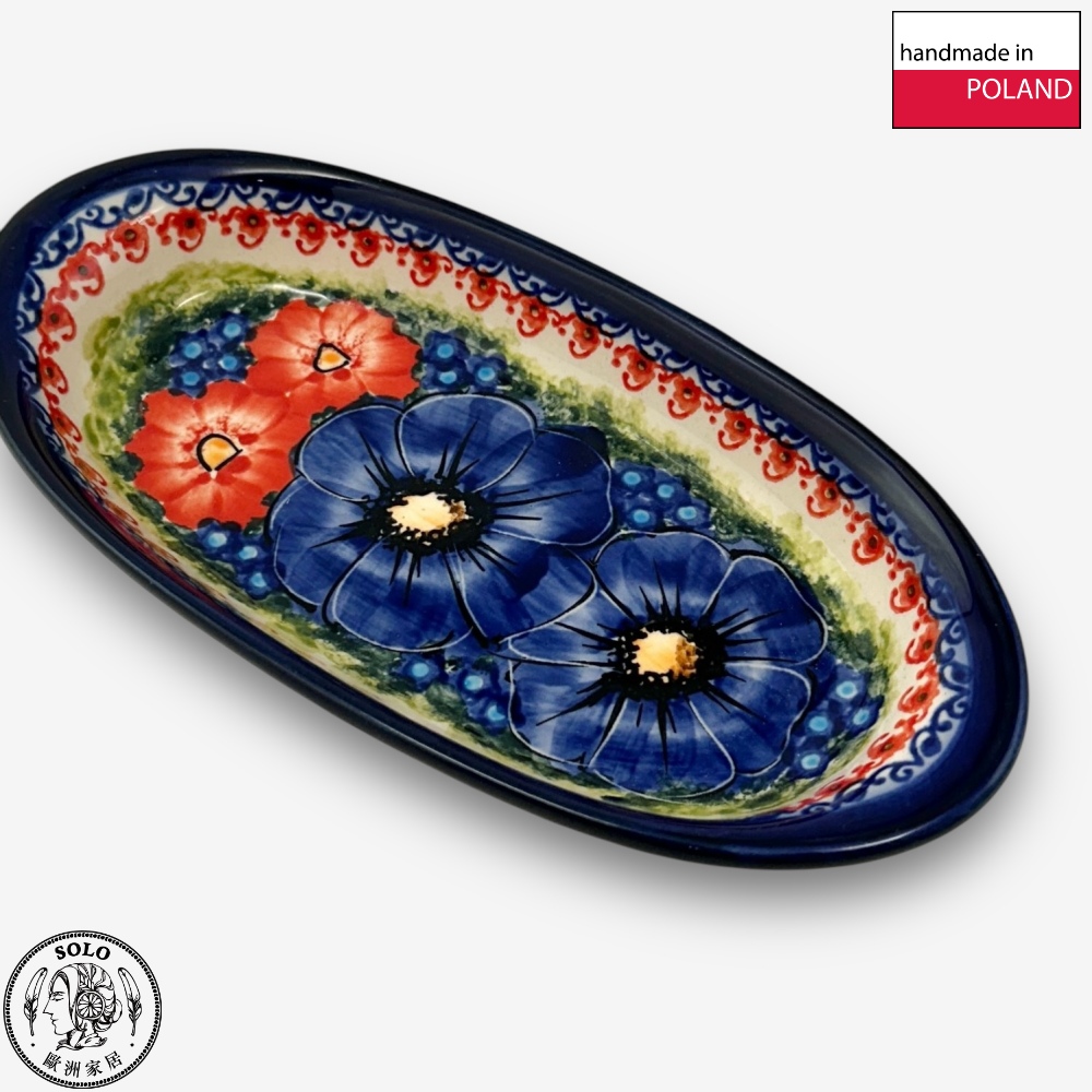 【SOLO歐洲家居】波蘭製 Cerraf 波蘭陶 18.5cm 橢圓小碟 赤藍芳華系列, , large