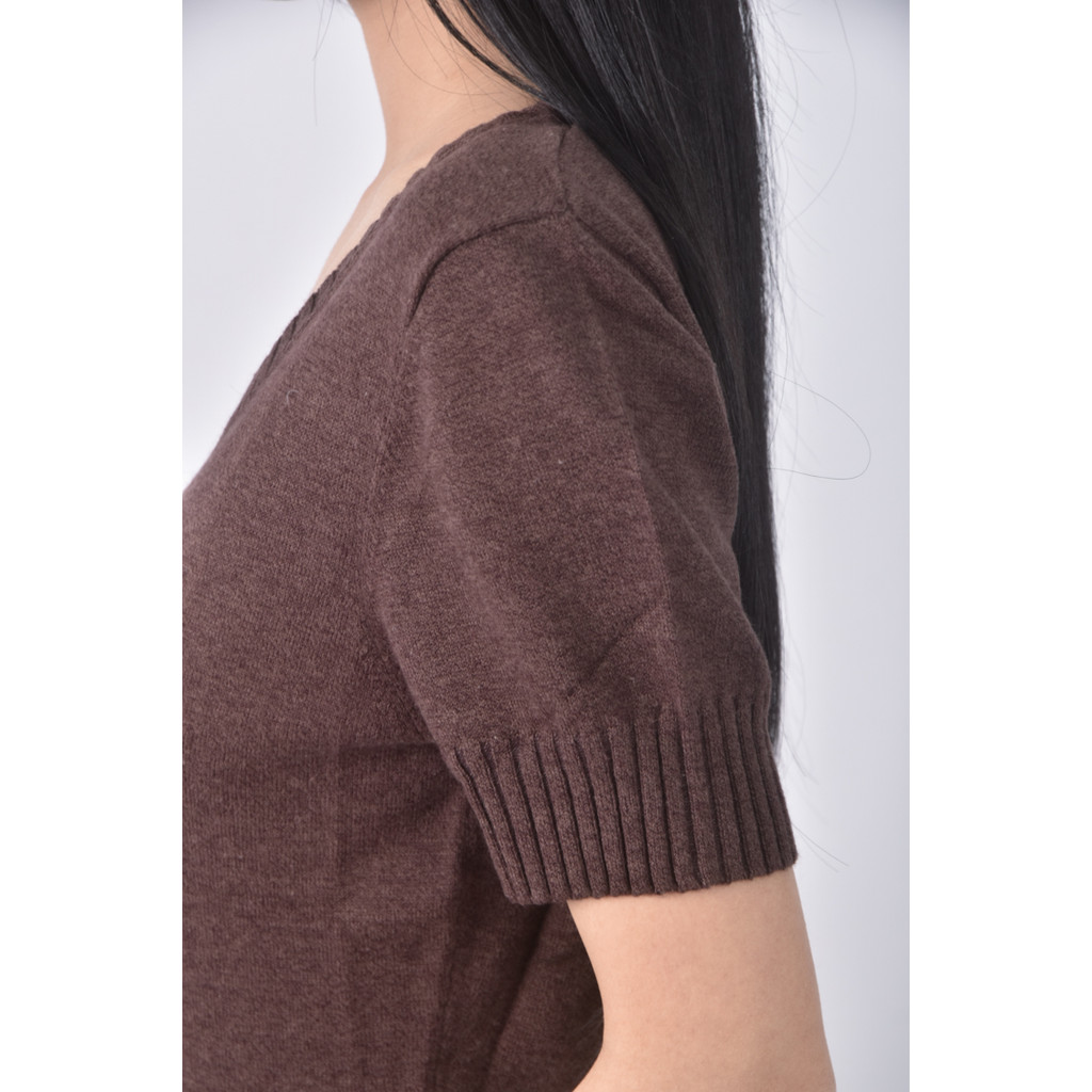 (S) laura ashley質感棉質圓領棕色短袖上衣二手衣, , large