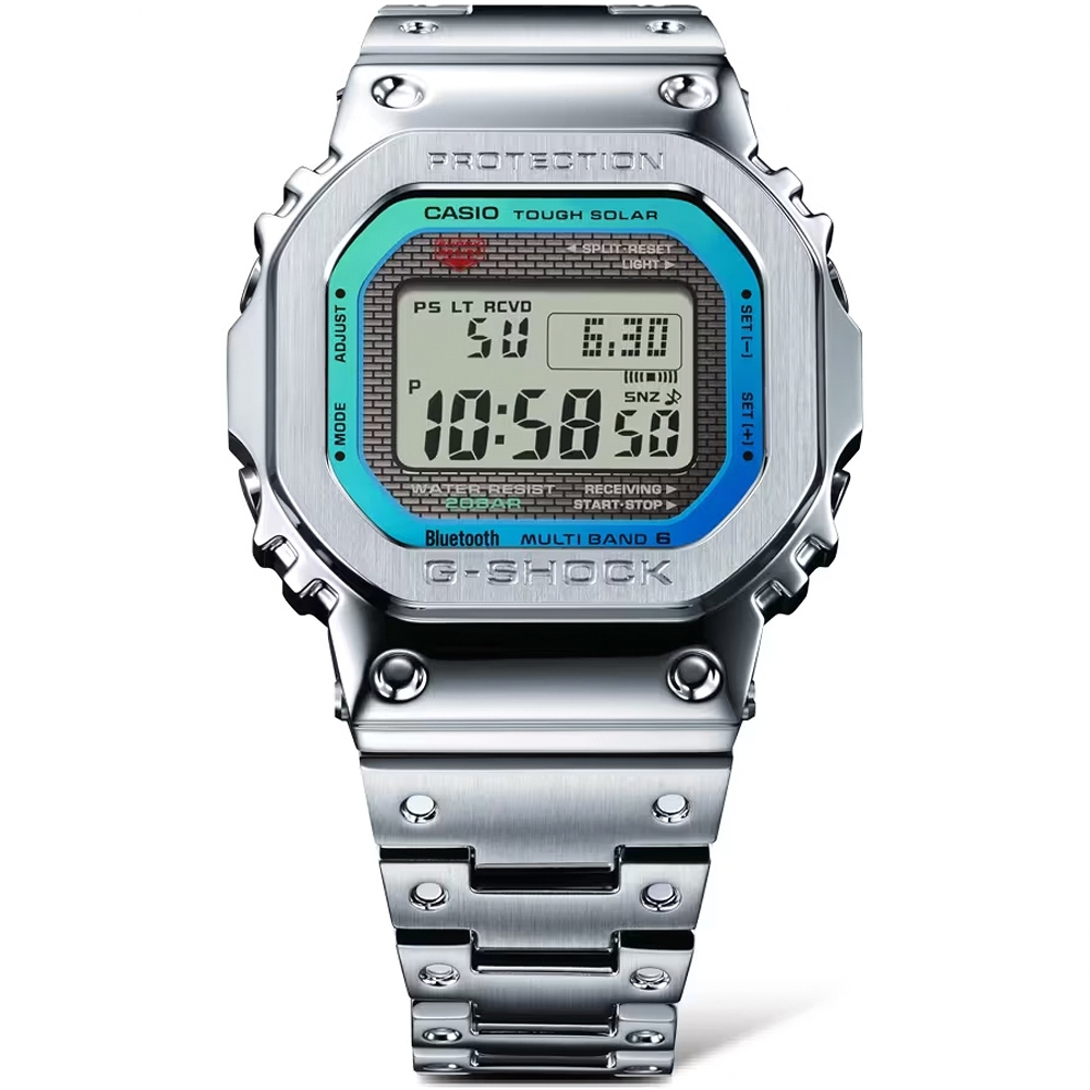 CASIO 卡西歐 G-SHOCK 全金屬 彩虹光譜 太陽能電波手錶-百搭銀 GMW-B5000PC-1, , large