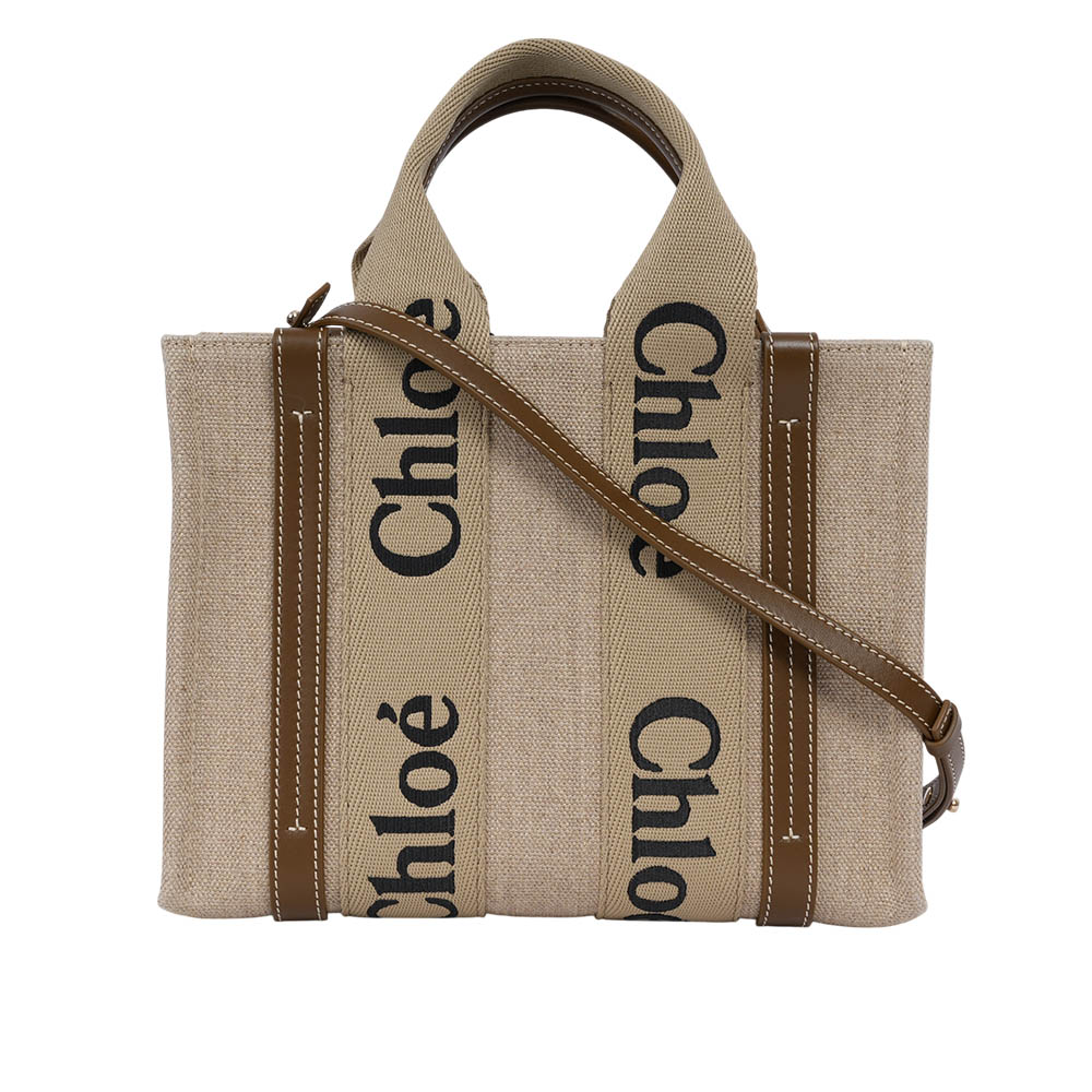 CHLOE' Woody 帆布拼牛皮手提/斜背二用托特包/小/銅棕色, , large