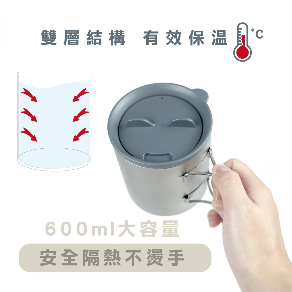 【純鈦雙層摺疊杯】600ml 鈦杯 保溫杯 咖啡杯 馬克杯 環保杯, , large