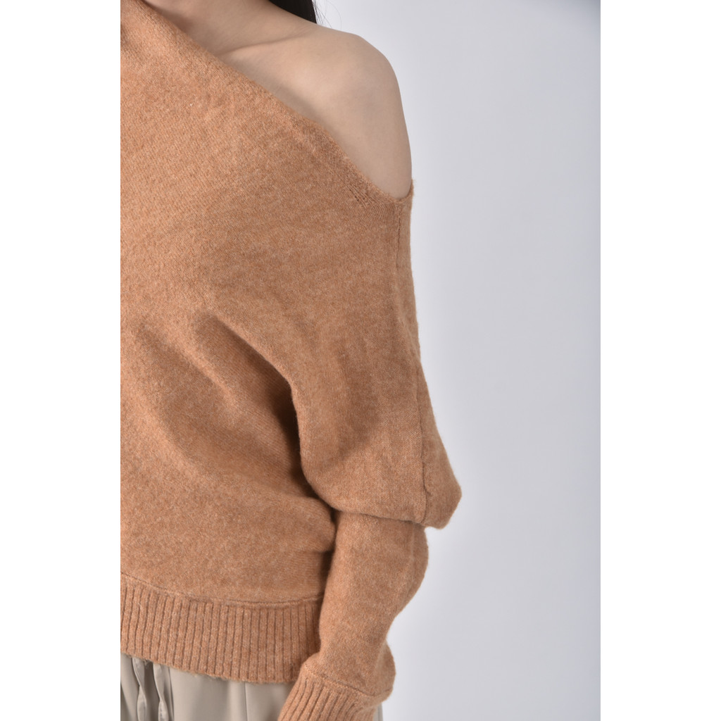 (XL) sister market韓牌斜肩棕色長袖上衣二手衣, , large