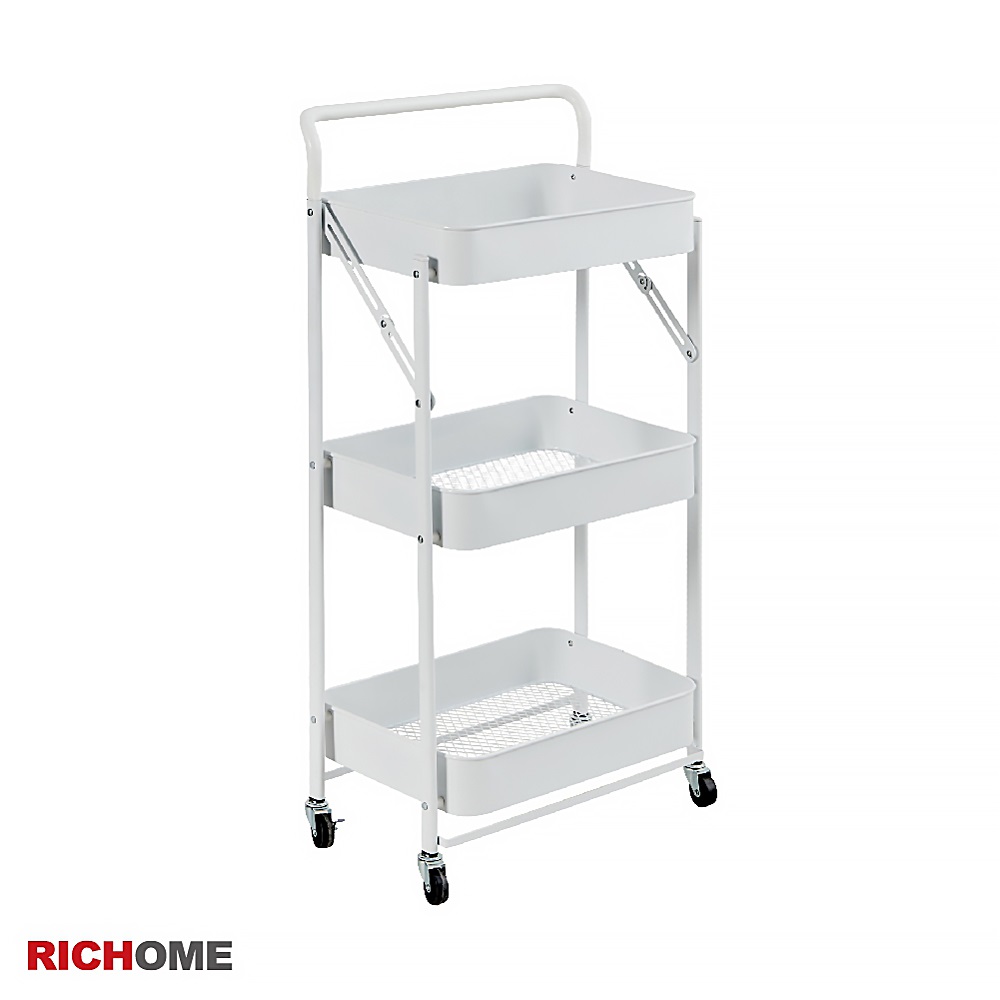 folding storage basket trolley, , large