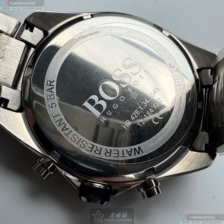 [星晴錶業]BOSS手錶,46mm,HB1513857黑色錶面銀錶殼銀色精鋼錶帶款, , large