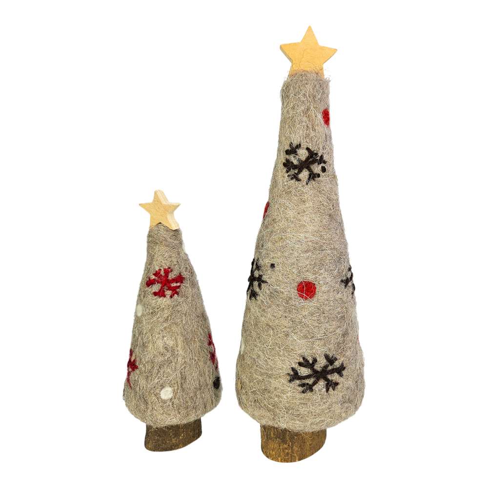 摩達客-羊毛氈雪花溫暖灰聖誕樹擺飾品20cm+30cm兩入組-交換禮物耶誕派對推薦, , large