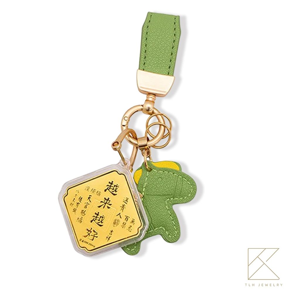 【TLH】999純金 馬上好運 黃金金箔吊飾 隨機贈送馬年御守 (馬年 過年 送禮), , large
