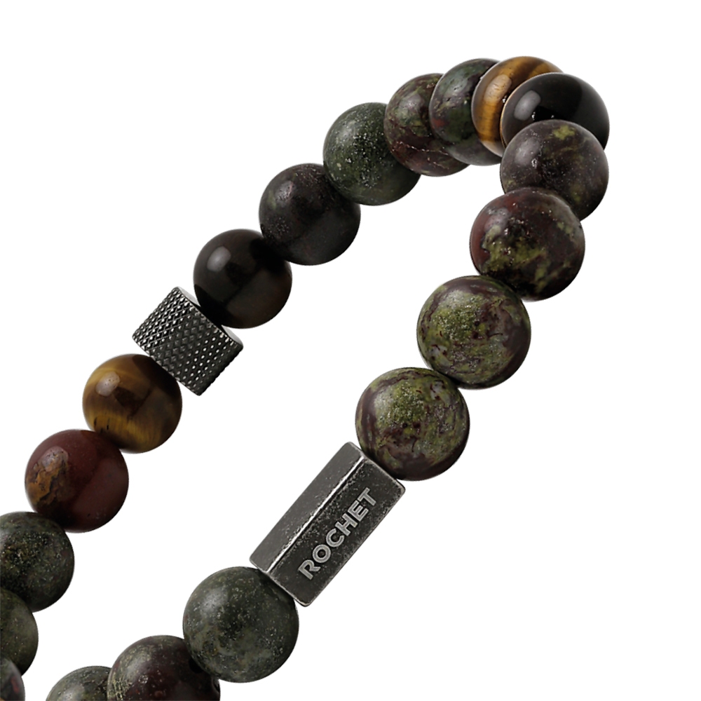 【快速出貨】法國 ROCHET Zen系列 綠碧玉 虎眼石男士串珠手鍊 HB2808, , large