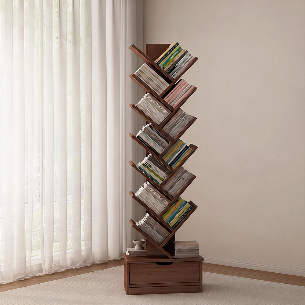 HABABY Huan'an Home Furnishings Tree-Shaped Solid Wood Bookshelf, Smoky Cedar Wood, 34*20*158CM, , large