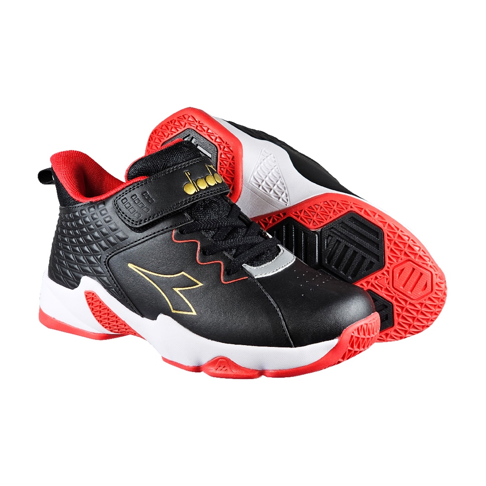 DIADORA迪亞多那 大童專業籃球鞋 童運動鞋 童鞋 寬楦 透氣 保護後跟 吸震 減壓 健康鞋墊 防滑 黑紅 白黑, , large