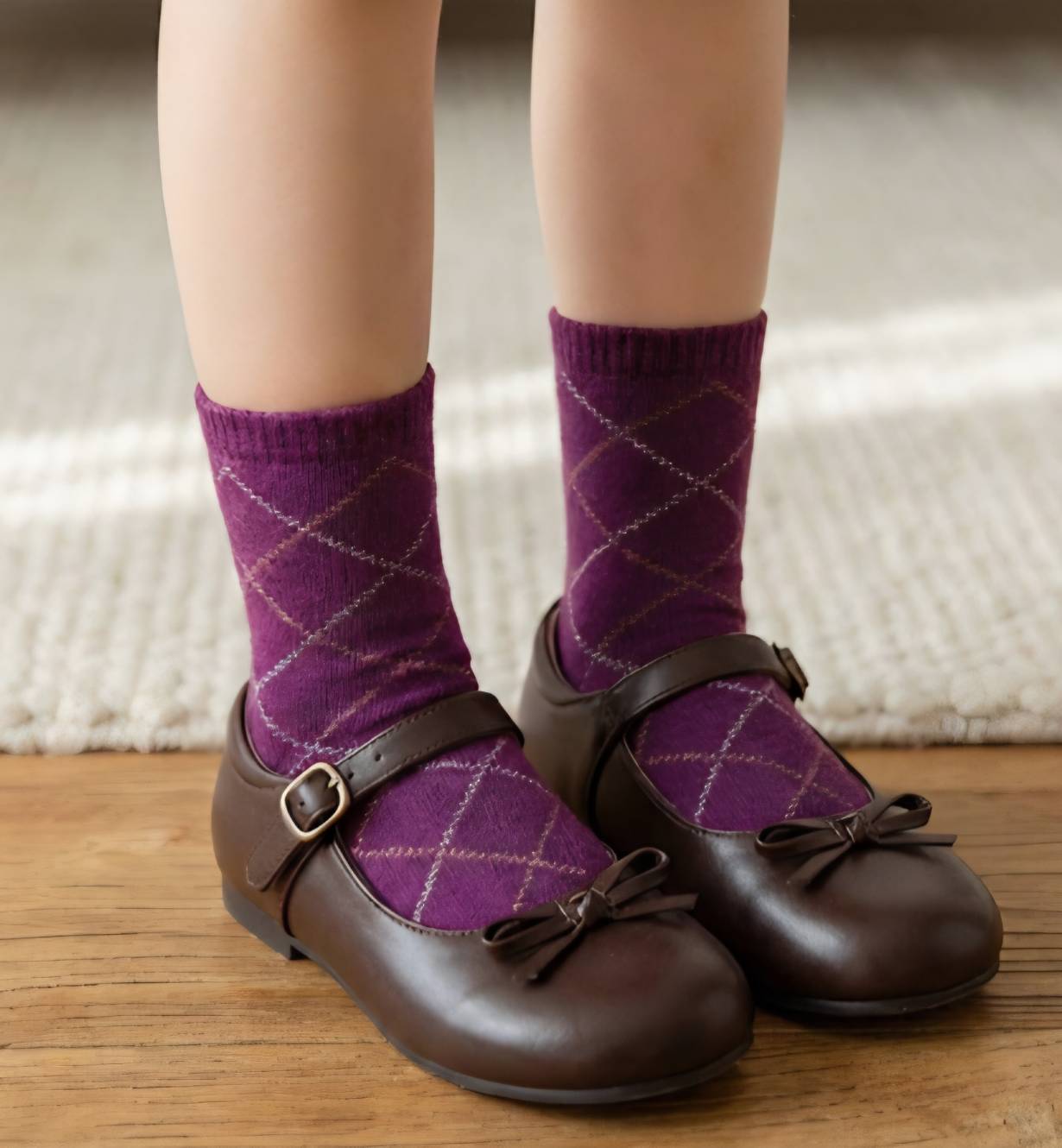 [凱美棉業]MIT台灣製 8雙組 大童純棉菱格紋女襪, , large