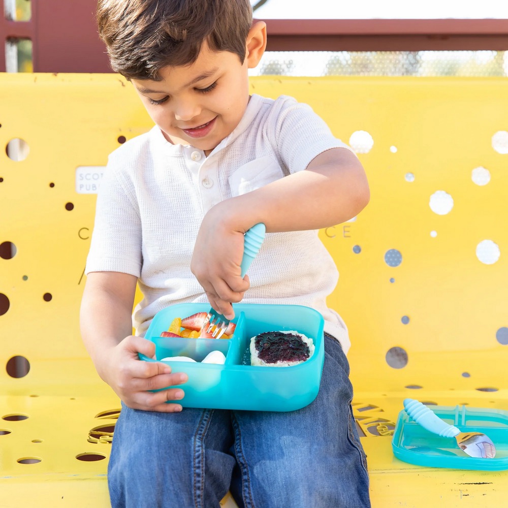 Bumkins 矽膠分格便當盒-果凍藍, 果凍藍, large