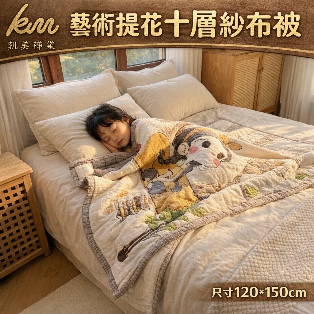 Kai Mei Cotton: Artistic Jacquard 10-Layer Gauze Blanket &ndash; Breathable, Skin-Friendly, and Machine Washable (120 x 150 cm)