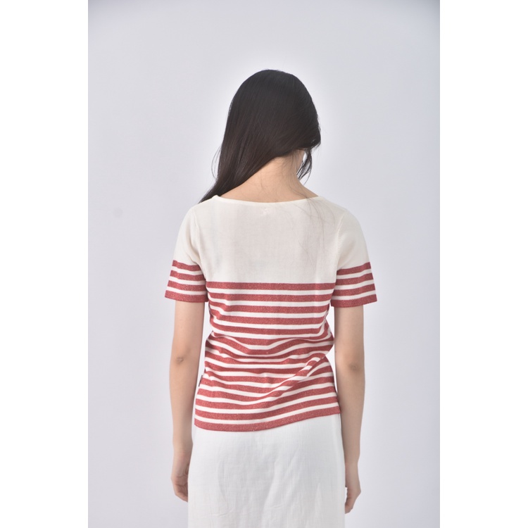 (M) scottish house質感棉質條紋白色長袖上衣二手衣, , large