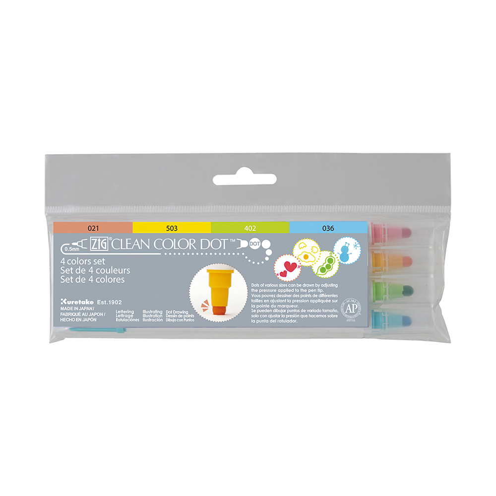 【Kuretake 吳竹】ZIG Clean Color Dot 點點筆 一般色 4色組 /盒 TC-6100-4V(日本品牌), , large