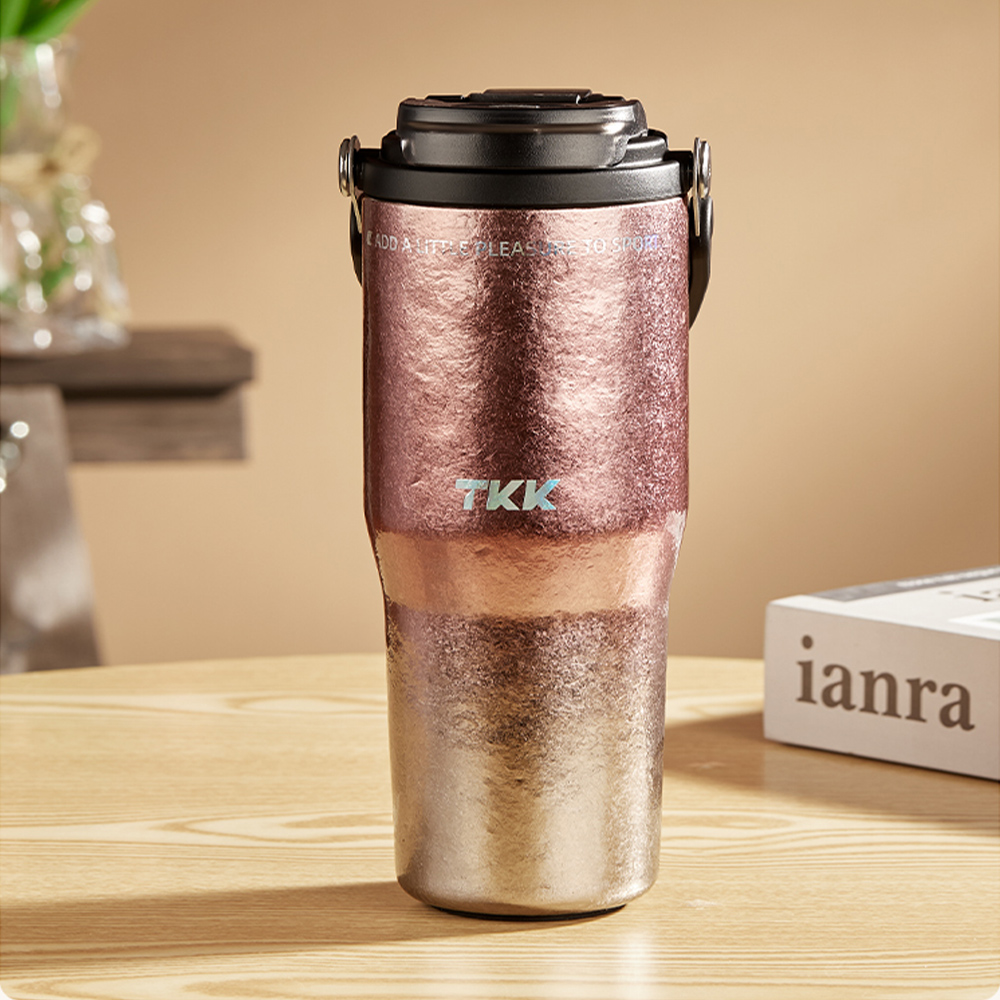 【TKK】悅界時尚 純鈦Ti 拎拎杯 手提式 冰霸杯 抗菌保溫杯 環保杯 700ML(直飲+吸管)-鈦金屬, , large