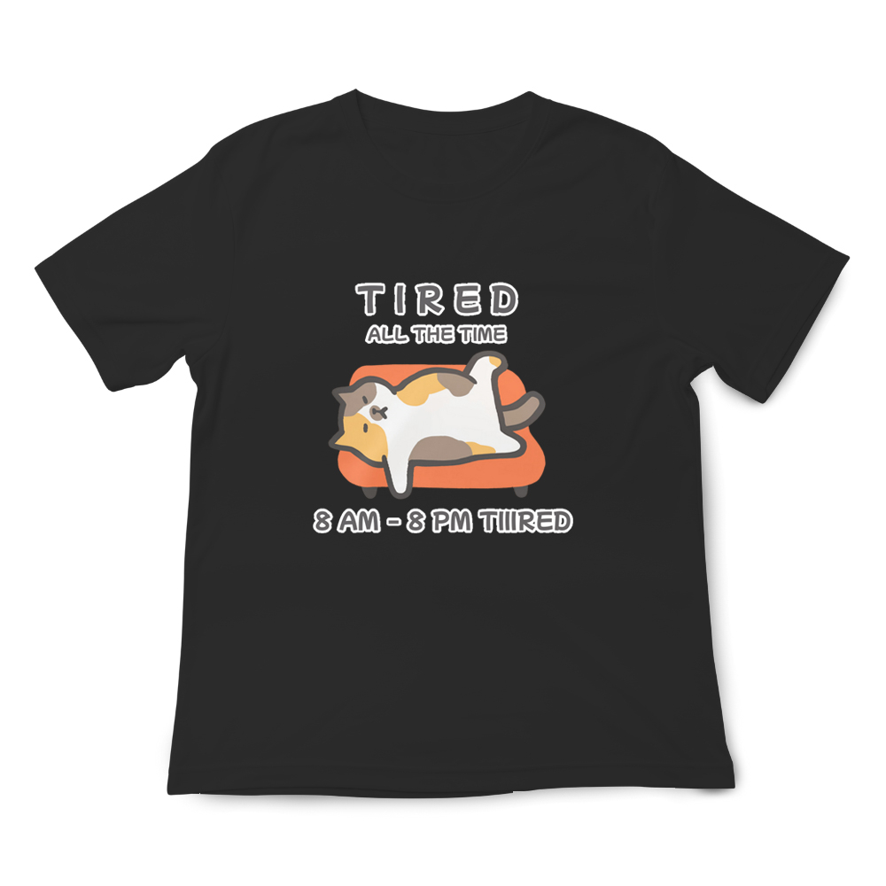 JZ TEE 花貓-疲憊 印花短袖T恤, , large