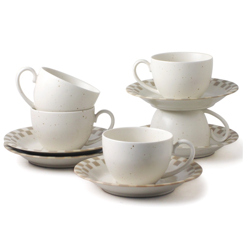 [豐名日本餐具] 咖啡杯五客入組 方格噴棕點 KANSAI / C00CS5-55, , large