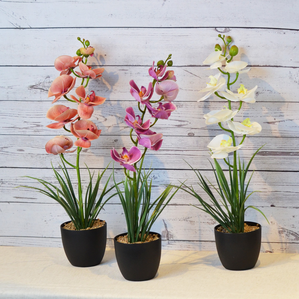 ARTIFICIAL ORCHID PLANT W/BLACK POT-WHITE, , large