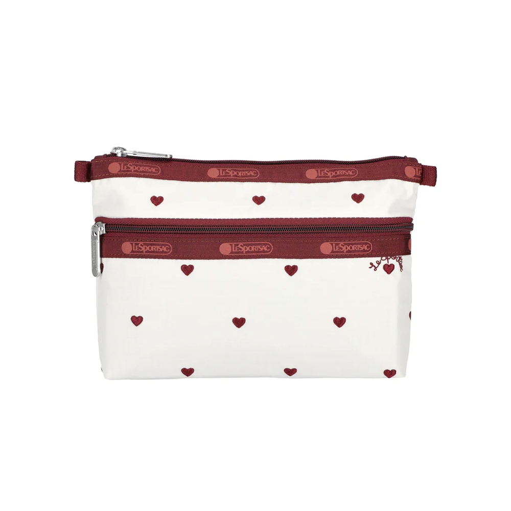 |快速出貨|Lesportsac Cosmetic Clutch 雙層拉鍊收納化妝包/ 莓果心刺繡, , large