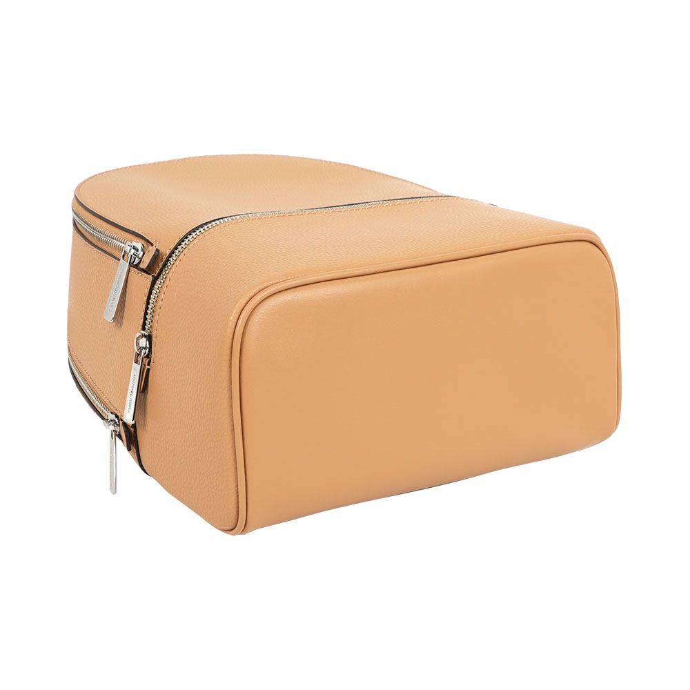 Michael Kors Rhea 銀字粒紋皮革拉鍊中款後背包(花生棕), , large