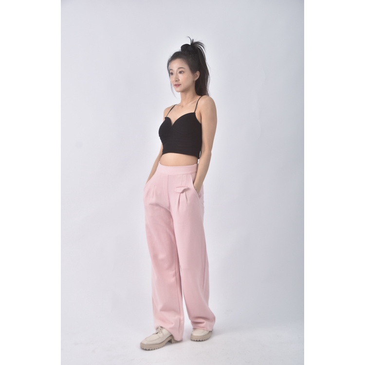 (S) 【安于晴Charlene私服】yuyu高腰運動質感棉質喇叭粉色長褲二手衣, , large