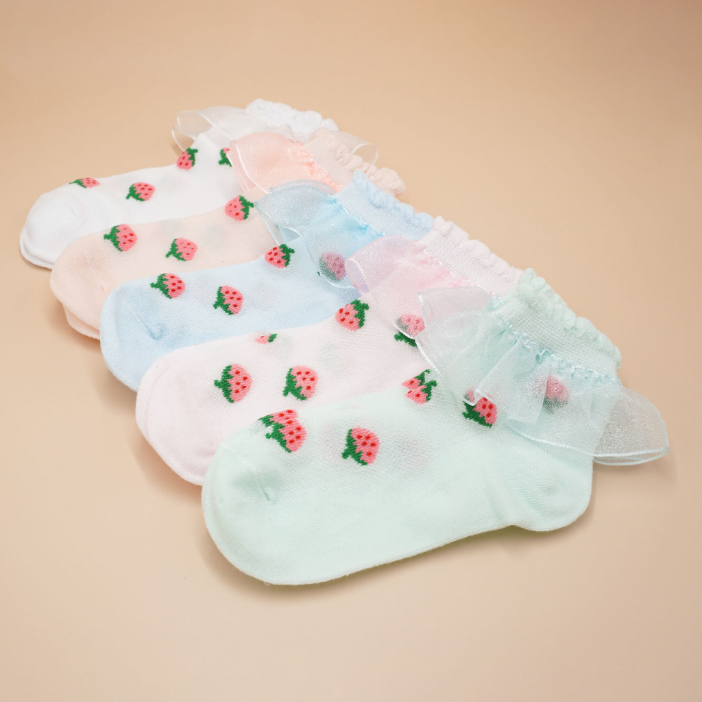 [Kaimei Cotton Industry] 12 pairs set, random and excellent, MIT made in Taiwan, pure cotton comfortable styling children's socks, strawberry lace style, 14-17cm, , large